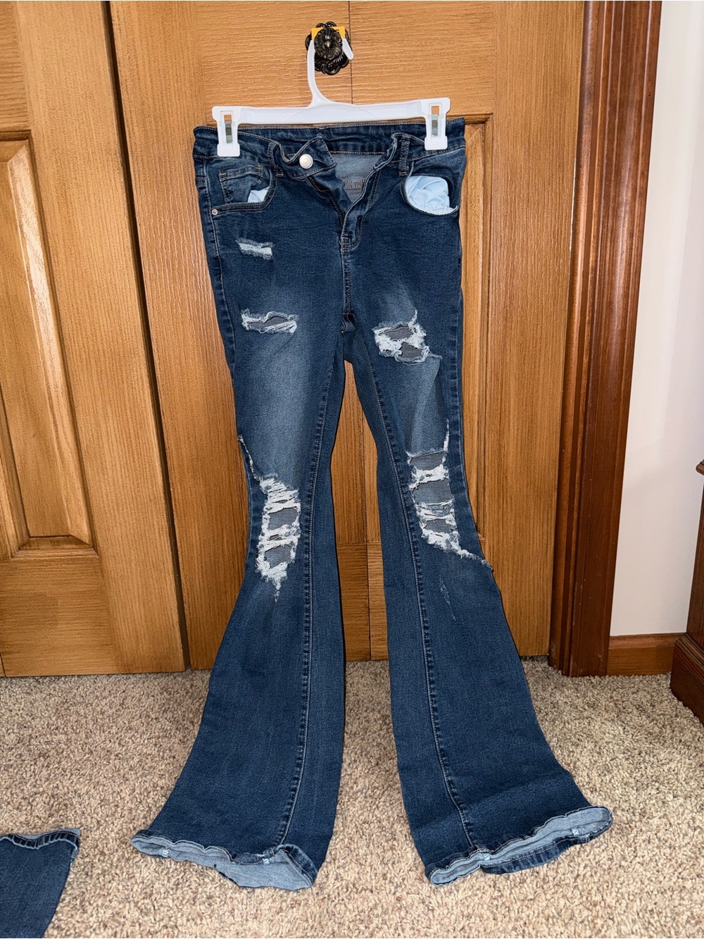 SHEIN Dark Blue Distressed Flare Jeans
